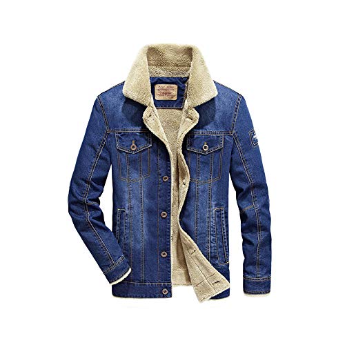 Herren Jeansjacke mit Fell,Denim Jacke Winter Warme Cowboy Mantel Fleece Gefüttert Jeans Jacken Casual Winterjacke Sherpa Trucker Jacket Stehkragen Übergangsjacke Freizeitjacke A M von HONGBI