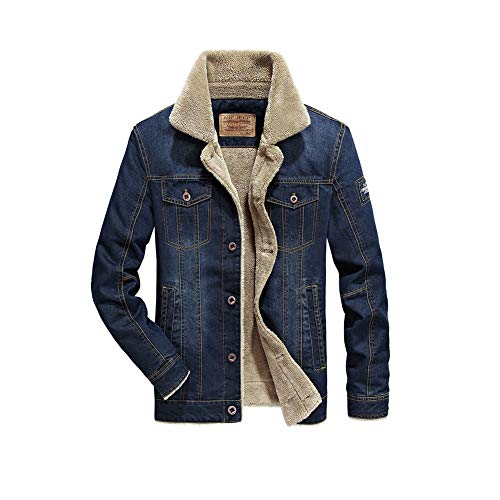 Herren Jeansjacke mit Fell,Denim Jacke Winter Warme Cowboy Mantel Fleece Gefüttert Jeans Jacken Casual Winterjacke Sherpa Trucker Jacket Stehkragen Übergangsjacke Freizeitjacke B 6XL von HONGBI