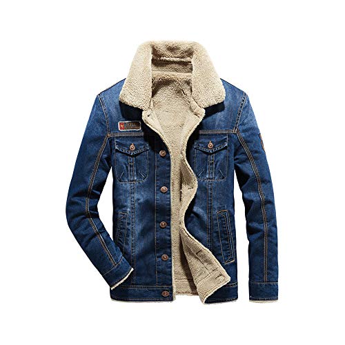 Herren Jeansjacke mit Fell,Denim Jacke Winter Warme Cowboy Mantel Fleece Gefüttert Jeans Jacken Casual Winterjacke Sherpa Trucker Jacket Stehkragen Übergangsjacke Freizeitjacke C L von HONGBI