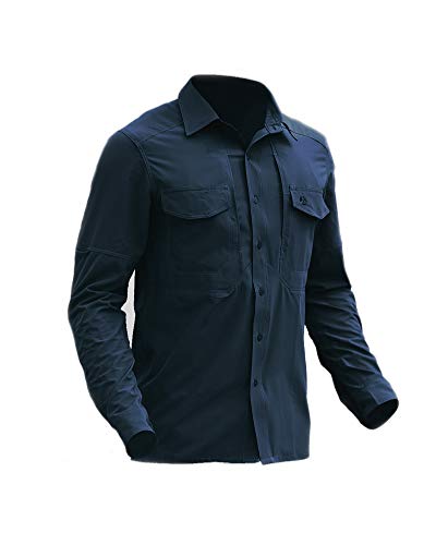 Herren Langarmshirt Outdoor Shirt Kampfshirt Schnelltrocknend Taktisches Hemd Sommer Langarm Hemd Arbeitsshirt Lässiges Business-Shirt Navy Blau L von HONGBI