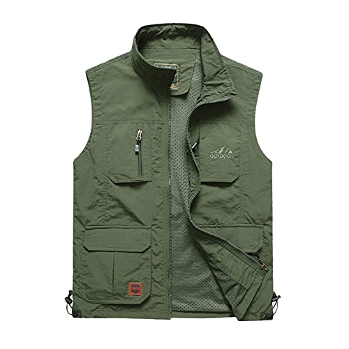 Herren Outdoor Weste Utility Weste Multifunktionsweste Safari Weste Multi Taschen Anglerweste Arbeitsweste Reißverschluss Ärmellos Jacke Summer Sport Weste Fotografie Weste Wandern Vest Jagdwesten von HONGBI
