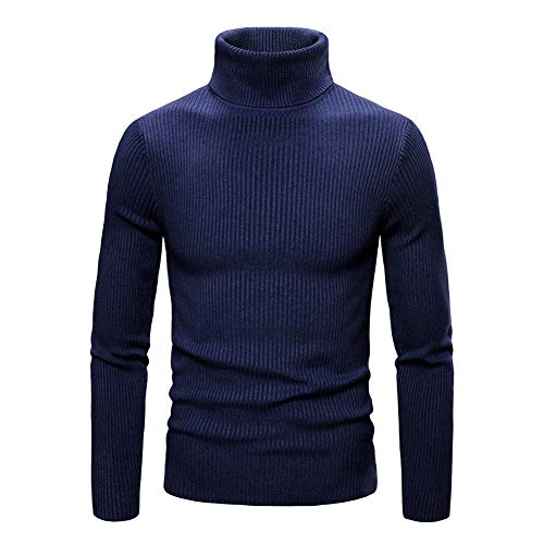 Herren Rollragen Pullover Langarmshirt Feinstrick Sweater Freizeit Slim fit Basic Männer Pullover für Herbst und Winter Marine L von HONGBI