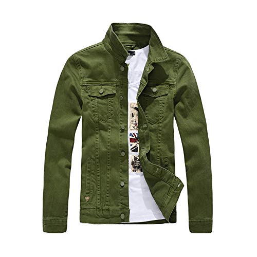 Herren Schlanke Langarm Jeansjacke Einfarbiges Jeans Oberteil Frühling Herbst Klassisch Denim Jacket Trucker Jacke Leichte Bikerjacke Stehkragen Übergangsjack Freizeitjacke Cowboy Mantel Grün 3XL von HONGBI