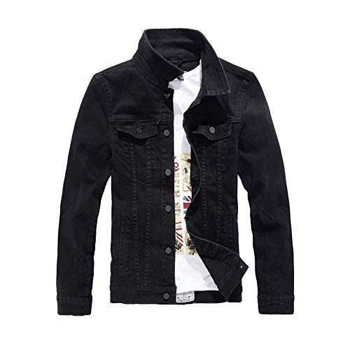 Herren Schlanke Langarm Jeansjacke Einfarbiges Jeans Oberteil Frühling Herbst Klassisch Denim Jacket Trucker Jacke Leichte Bikerjacke Stehkragen Übergangsjack Freizeitjacke Cowboy Mantel Schwarz XL Herren Schlanke Langarm Jeansjacke Einfarbiges Jeans Oberteil Frühling Herbst Klassisch Denim Jacket Trucker Jacke Leichte Bikerjacke Stehkragen Übergangsjack Freizeitjacke Cowboy Mantel Schwarz XL von HONGBI