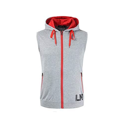 Herren Sleeveless Hoodie Fitness Kapuzenpullover Männer Trainingsweste Slim Fit Tank Top mit Kapuze ohne Ärmel,Sommer Reißverschluss Workout Sport Weste Ärmelloser Muskelshirt Achselshirt L von HONGBI