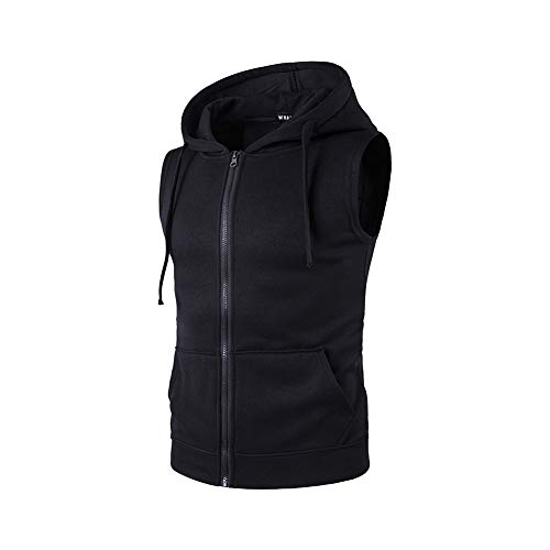 Herren Sleeveless Hoodie Fitness Kapuzenpullover Männer Trainingsweste Slim Fit Tank Top mit Kapuze ohne Ärmel,Sommer Reißverschluss Workout Sport Weste Ärmelloser Muskelshirt Achselshirt XL von HONGBI
