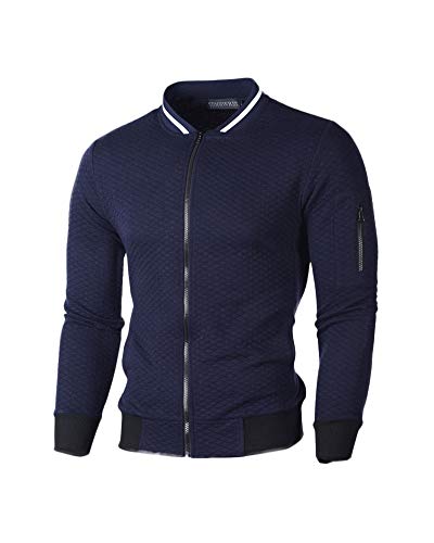 Herren Stehkragen Sweatjacke Einfarbig Sweatshirt Langärmlig Freizeitjacke mit Reißverschluss Sport Strickjacke Leichte Fliegerjacke für Männer Classics Bomberjacke Marine S von HONGBI