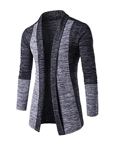 Herren Strickjacke Klassischer Schalkragen Open Jacke Lang Cardigan Knit Mantel Sweatjacke Winter Strickpullover Langarm Sweatshirt Patchwork Strick Jacke Dunkelgrau 4XL von HONGBI