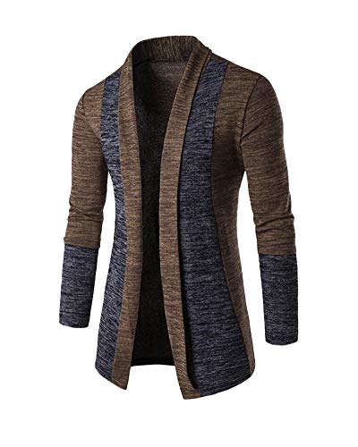 Herren Strickjacke Klassischer Schalkragen Open Jacke Lang Cardigan Knit Mantel Sweatjacke Winter Strickpullover Langarm Sweatshirt Patchwork Strick Jacke Kaffee 4XL von HONGBI