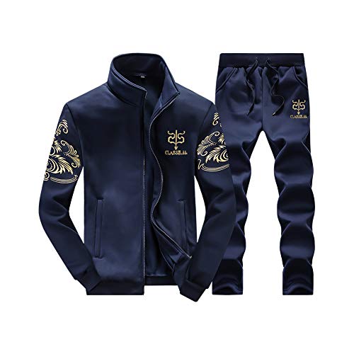 Herren Trainingsanzug Übergrößen Jogging Anzug Sportanzug Reißverschluss Sweatshirt Fußball Sporthose Frühling Sweatjacke und Trainingshose Trainingsjacke Fitness Jogginghose Hose Set Blau 4XL von HONGBI