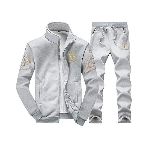 Herren Trainingsanzug Übergrößen Jogging Anzug Sportanzug Reißverschluss Sweatshirt Fußball Sporthose Frühling Sweatjacke und Trainingshose Trainingsjacke Fitness Jogginghose Hose Set Grau L von HONGBI