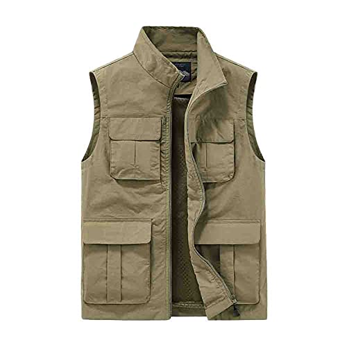 Herren Utility Weste Anglerweste mit Vielen Taschen Jagdweste Männer Leichte Safari Weste Outdoor Reporter Fotografie Weste Ärmellose Jacke Arbeitsweste Freizeitweste Große Größe für Camping Wandern von HONGBI