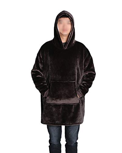 Kapuzen-Decke Kapuzenjacke Übergröße Sherpa Hoodie Kapuzenpullover Weiche Warme Gemütlich Giant Plüsch Pullover TV-Decke mit Kapuze Groß Fronttasche für Damen Herren Erwachsene Kaffee Einheitsgröße von HONGBI