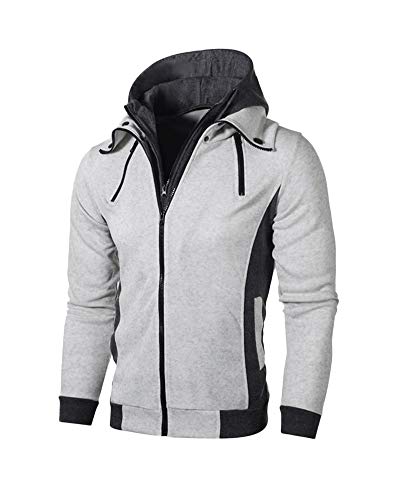 Sweatjacke Herren Kapuzenpullover mit Doppelter Reißverschluss Hoodie Pullover mit Kapuze Freizeitjacke Slim Fit Sportswear Sport Strickjacke Cardigan Langarm Classics Kapuzenjacke Beige XL von HONGBI