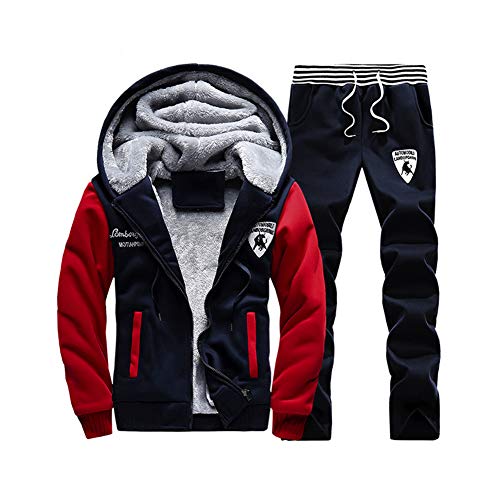 Trainingsanzug Herren Übergrößen Jogginganzug Sportanzug 2-Teiliges Set Freizeitanzug Warme Männer Kapuzenjacke Wintermantel +Hosen Jogginghose Hoodie mit Reißverschluss+Sporthose Set A 2XL von HONGBI