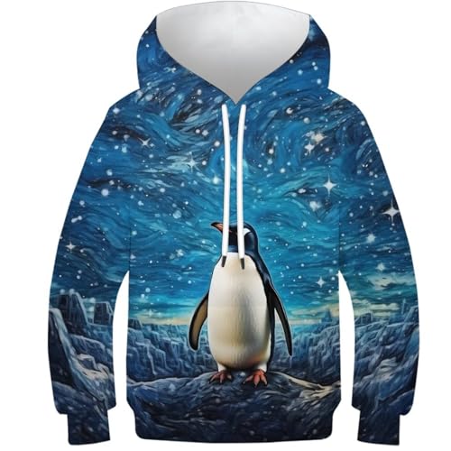Kinder Hoodie 3D Anime-Pinguin GedrucKt KapuzenpulLieber Langarm PulLieber Hoodies Sweatshirt Mit Taschen Alter 6-15 8-10Y von HONGBING