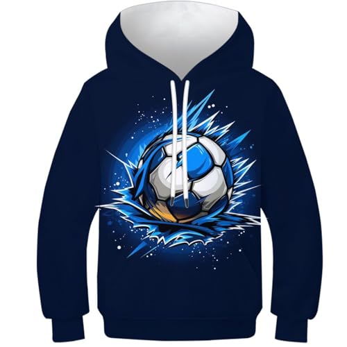 HONGBING Kinder Hoodie 3D Fußball GedrucKt KapuzenpulLieber Langarm PulLieber Hoodies Langarm Sweatshirt Mit Kapuze PulLieber Für 6-15 Jahre 12-14Y von HONGBING
