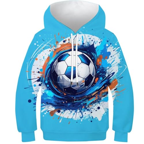HONGBING Kinder Hoodie 3D Fußball GedrucKt KapuzenpulLieber Langarm PulLieber Hoodies Langarm Sweatshirt PulLieber Alter 6-15 9-11Y von HONGBING