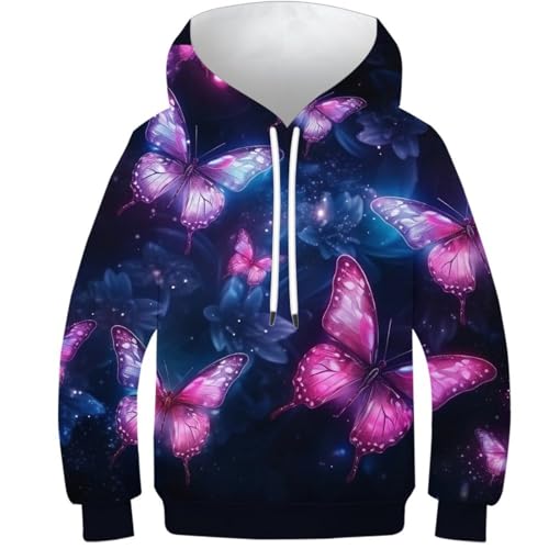 HONGBING Kinder Hoodie 3D Schmetterling GedrucKt KapuzenpulLieber Langarm PulLieber Hoodies Langarm Sweatshirt PulLieber Alter 6-15 11-13Y von HONGBING