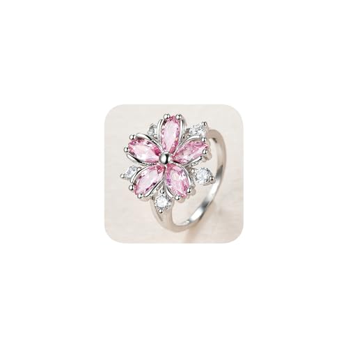 Cocktail-Ring aus 925er-Silber, glänzend, Cocktail-Ring, Tropfenform, rosa Zirkonia, Verlobungsring, Hochzeitsring für Damen, 10# Cocktail-Ring aus 925er-Silber, glänzend, Cocktail-Ring, Tropfenform, rosa Zirkonia, Verlobungsring, Hochzeitsring für Damen, 10# von HONGCAIHU