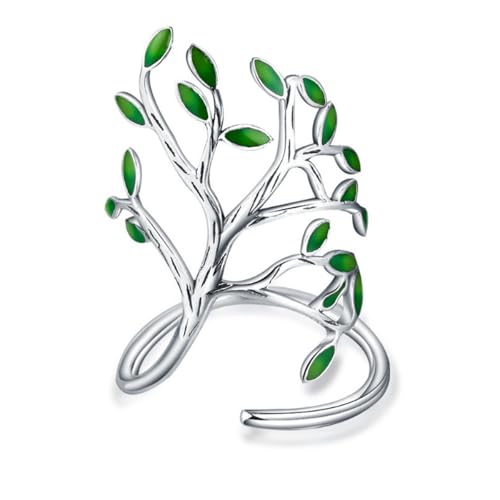 Grüne Blätter, Zweigringe, friedlicher Olivenzweig, Baum des Lebens, verstellbare Ringe, Schmuck, Geschenk für Frauen, 925er Silber, Wickelring, Pflanze, Freundschaft, niedlich, Statement, Zeigefinger von HONGCAIHU