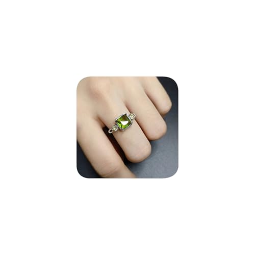 Grüner Peridot Moissanit Solitärring für Frauen aus 925er vergoldetem Silber Edelstein Geburtsstein CZ Diamant mehrreihiger Ring Ewigkeitsring Verlobungsring Eheringe für Frauen Größenverstellbar von HONGCAIHU