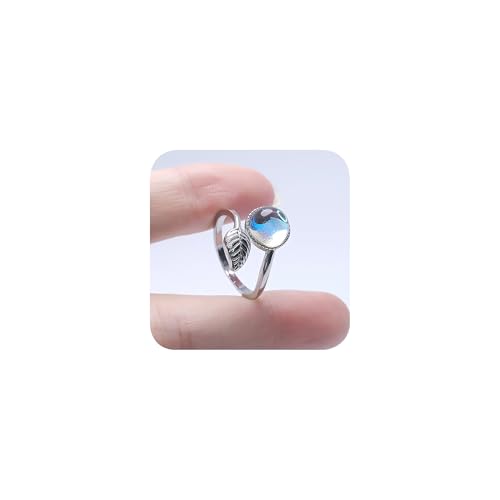 Mode 925 plattiert Silber Mondstein Ringe für Frauen Handgemachte Vintage Blatt Ring Kristall Blatt offen verstellbar Ehering Weihnachtsgeschenk für sie von HONGCAIHU