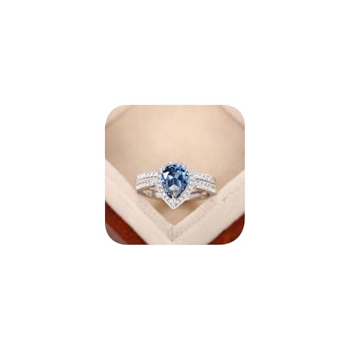 Verlobungsring-Set für Damen, birnenförmig, Saphir, Brautring-Set, Zirkonia, Ehering, verdrehtes Unendlichkeitsversprechen, künstliche Diamantringe für Damen, 2 Karat (9) von HONGCAIHU