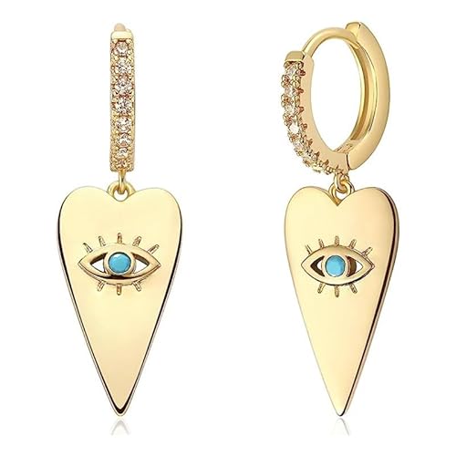 Zierliche, baumelnde Kreolen für Damen, 14 Karat vergoldet, leicht, baumelnde Huggie-Ohrringe für Frauen, Lock/Eye, Unisex, Punk, baumelnde Creolen (Auge) von HONGCAIHU