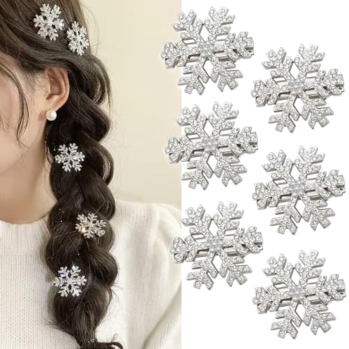 6 Stück Schneeflocken-Haarspangen mit glitzernden Strasssteinen, Weihnachtszubehör für Frauen, silberfarbene Metall-Schneeflocken-Haarnadeln, Weihnachts-Party-Geschenk-Set (kleine Perlenschneeflocke) 6 Stück Schneeflocken-Haarspangen mit glitzernden Strasssteinen, Weihnachtszubehör für Frauen, silberfarbene Metall-Schneeflocken-Haarnadeln, Weihnachts-Party-Geschenk-Set (kleine Perlenschneeflocke) von HONGCAUP