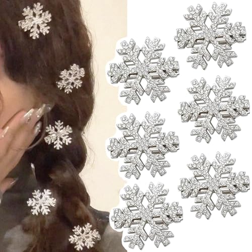 6 Stück Schneeflocken-Haarspangen mit glitzernden Strasssteinen, Weihnachtszubehör für Frauen, silberfarbene Metall-Schneeflocken-Haarnadeln, Weihnachtsfeier, Geschenk-Set (kleine Strass-Schneeflocke) 6 Stück Schneeflocken-Haarspangen mit glitzernden Strasssteinen, Weihnachtszubehör für Frauen, silberfarbene Metall-Schneeflocken-Haarnadeln, Weihnachtsfeier, Geschenk-Set (kleine Strass-Schneeflocke) von HONGCAUP