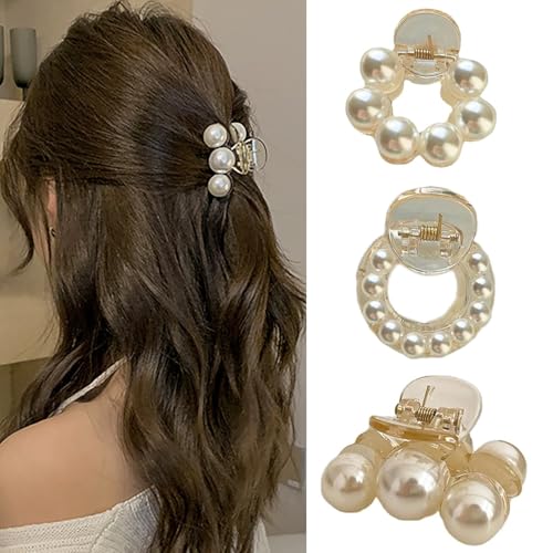 Perlen-Haarklammern für Frauen, 3 Stück, kleine Perlen-Haarspangen, rutschfest, stark, hoher Pferdeschwanz-Halter, dicke dünne Haarklammern, Schachtelhalm-Klemmen, Haarschmuck Perlen-Haarklammern für Frauen, 3 Stück, kleine Perlen-Haarspangen, rutschfest, stark, hoher Pferdeschwanz-Halter, dicke dünne Haarklammern, Schachtelhalm-Klemmen, Haarschmuck von HONGCAUP
