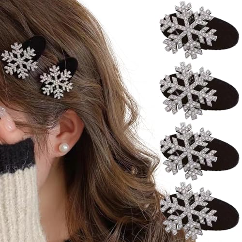 Schneeflocken-Haarspangen, glitzernde Strasssteine, Schneeflocken-Haarspangen, beflockte Krokodilklemmen für Damen, Zopf, Seiten-Haarschmuck, Urlaubsparty-Geschenk-Set, Schwarz, 4 Stück Schneeflocken-Haarspangen, glitzernde Strasssteine, Schneeflocken-Haarspangen, beflockte Krokodilklemmen für Damen, Zopf, Seiten-Haarschmuck, Urlaubsparty-Geschenk-Set, Schwarz, 4 Stück von HONGCAUP