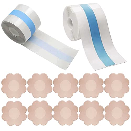 HONGECB 5M Brust Tape, Brust Tape Transparent, Tape Klebe Bh, Nippel Aufkleber, Bruststraffungsband, Unsichtbarer, bruststraffungsband, tape klebe bh, 10pcs Nippel Aufkleber, Für Brautkleid Abendkleid von HONGECB