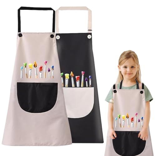 HONGECB 2 Kinder Malerei Schürze, Kinder Künstler Schürze, Kinder Schürze mit Taschen, wasserdicht Kinder Schürze für Kunst Malerei, Kochen, Backen (Schwarz + Grau) von HONGECB