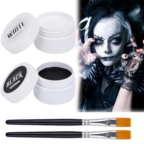 100g Halloween Schminke Schwarz Weiß, Theaterschminke, Faschingsschminke mit Hoher Deckkraft & Pinsel, Face Paint für Halloween Kinderschminke Karnevals SFX Make up für Erwachsene & Kinder von HONGECB