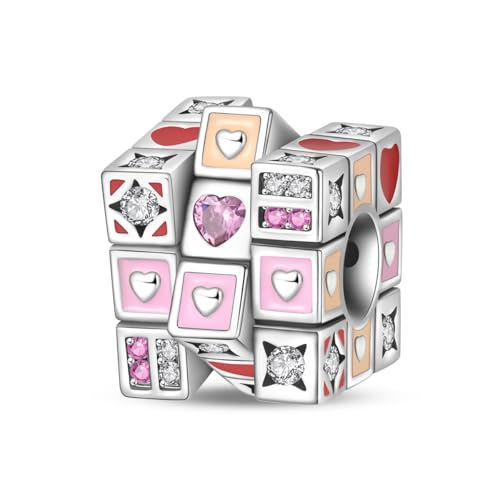 HONGRUI Charm-Anhänger aus 925er-Sterlingsilber für Armbänder, Halsketten, modisch, Herz, Schleife, Blume, Familie, Schmetterling, Anhänger für Frauen, Festival-Schmuck, Geschenke (rosa Rubikwürfel) HONGRUI Charm-Anhänger aus 925er-Sterlingsilber für Armbänder, Halsketten, modisch, Herz, Schleife, Blume, Familie, Schmetterling, Anhänger für Frauen, Festival-Schmuck, Geschenke (rosa Rubikwürfel) von HONGRUI