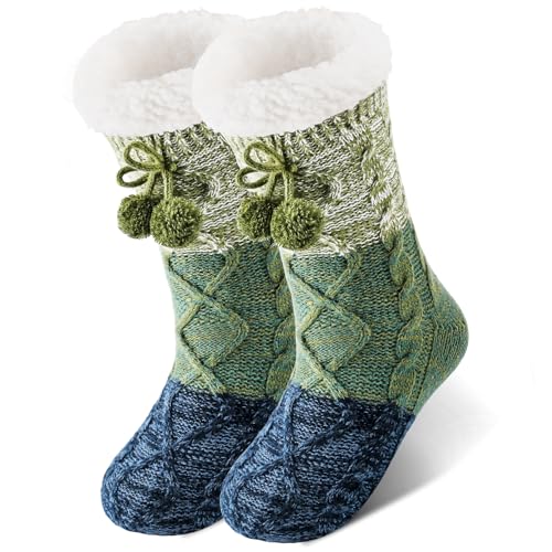 HONGTEYA Damen-Socken mit flauschigem Griff, Farbverlauf grün, One Size von HONGTEYA