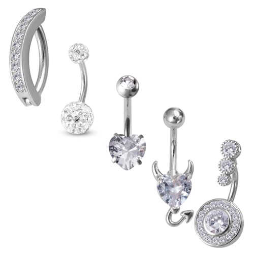 HONGTU implant Bauchnabelpiercing, 5 Stück, 14 g, Zirkonia, Bauchnabelpiercing, Schmuck für Damen, Herzform, Teufel, Bauchnabelpiercing HONGTU implant Bauchnabelpiercing, 5 Stück, 14 g, Zirkonia, Bauchnabelpiercing, Schmuck für Damen, Herzform, Teufel, Bauchnabelpiercing von HONGTU implant