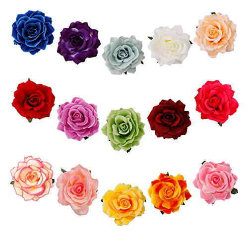 HONGXIN-SHOP Blumen-Haarnadel, Rosen-Blumen-Haarspange, Blumen-Brosche für Damen, Frauen, Mädchen, Tänzer, Braut, Hochzeit, Party, Strand, Frisur-Accessoires, 15 Stück von HONGXIN-SHOP