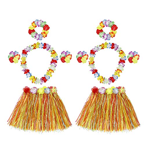 HONGXIN-SHOP Gras Röcke Hawaiian Hula Tropical Dance Rock mit Blume Armbänder Stirnband Halskette für Kinder Mädchen Frauen Party FeierKostüm 2 Set von HONGXIN-SHOP