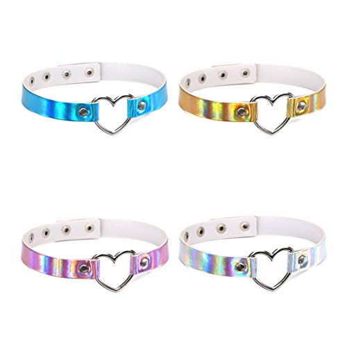 HONGXIN-SHOP Choker Gotik Halsband Punk Leder Halskette Damen Mädchen Herz Design Kragen Halsketten Verstellbaren 4 Stück von HONGXIN-SHOP