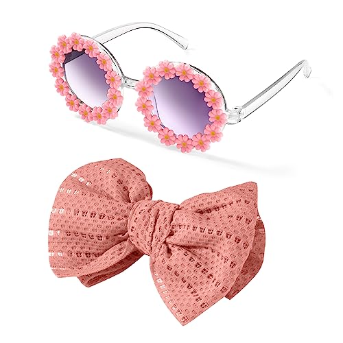 HONGXIN-SHOP Kinder Party Brille Retro Dasiy Sonnenbrille mit Schleifen Headbands Partybrille Party Favors Geschenke für Baby Kinder Mädchen, Rosa von HONGXIN-SHOP