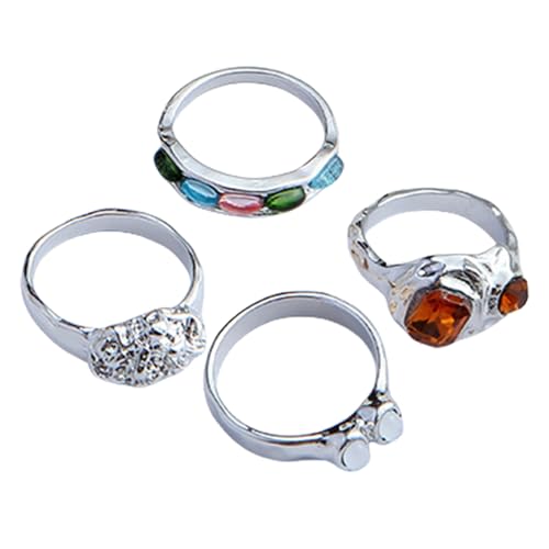HONGXINHAO 4-teiliges buntes Kunstharz-Schmuck-Set, vielseitiges Harz-Ring-Set, Fingerzubehör zur Verschönerung jedes Outfits, 17-18mm, Metall HONGXINHAO 4-teiliges buntes Kunstharz-Schmuck-Set, vielseitiges Harz-Ring-Set, Fingerzubehör zur Verschönerung jedes Outfits, 17-18mm, Metall von HONGXINHAO