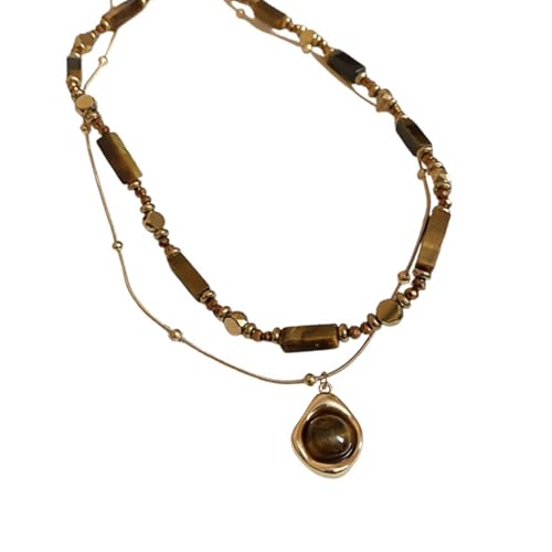 HONGXINHAO Retro Temperament Layer Halskette für Frauen mit Tigerauge Stein Anhänger und verstellbare Kette Designs Freizeitkleidung von HONGXINHAO