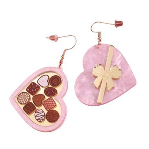 HONGXINHAO Stilvolle herzförmige Box-Ohrringe, trendige Ohrstecker, Schokoladenschleife, modischer Valentinstagsschmuck, 6.3cm,3.8cm, Acryl HONGXINHAO Stilvolle herzförmige Box-Ohrringe, trendige Ohrstecker, Schokoladenschleife, modischer Valentinstagsschmuck, 6.3cm,3.8cm, Acryl von HONGXINHAO