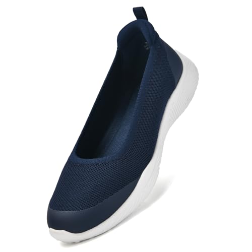 HONHOLD Damen Strickschuhe zum Reinschlüpfen, bequeme Ballerinas mit Gummisohle und Fußgewölbeunterstützung, Blau, 37 EU von HONHOLD