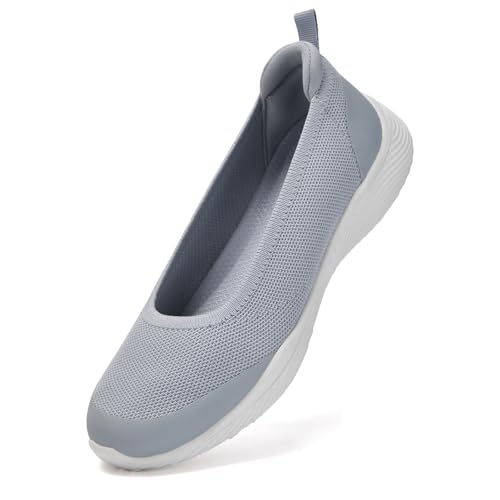 HONHOLD Damen Strickschuhe zum Reinschlüpfen, bequeme Ballerinas mit Gummisohle und Fußgewölbeunterstützung, GRAU, 40 EU von HONHOLD