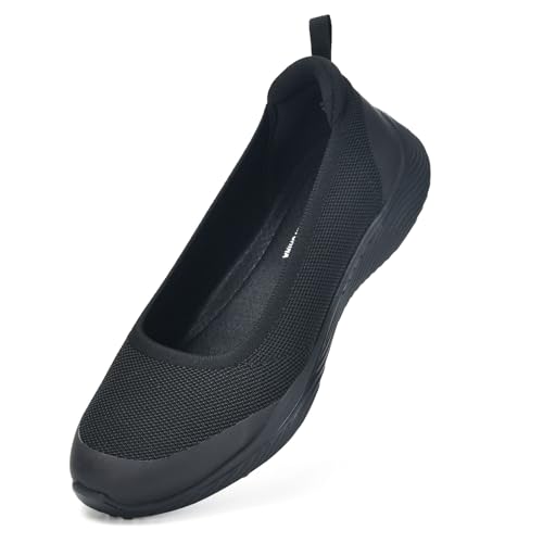 HONHOLD Damen Strickschuhe zum Reinschlüpfen, bequeme Ballerinas mit Gummisohle und Fußgewölbeunterstützung, Schwarz, 39.5 EU von HONHOLD