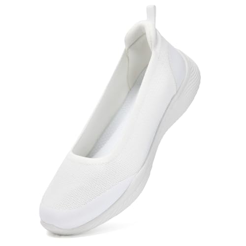 HONHOLD Damen Strickschuhe zum Reinschlüpfen, bequeme Ballerinas mit Gummisohle und Fußgewölbeunterstützung, Weiss/opulenter Garten, 36 EU von HONHOLD